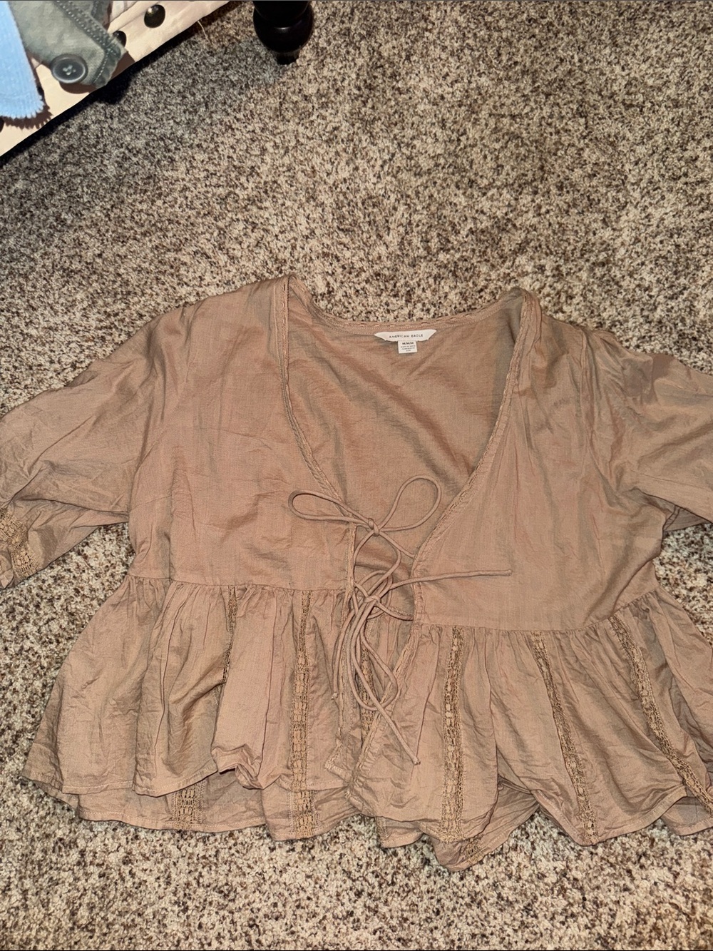 American Eagle Outfitters Taupe Peplum Tie-Front Blouse